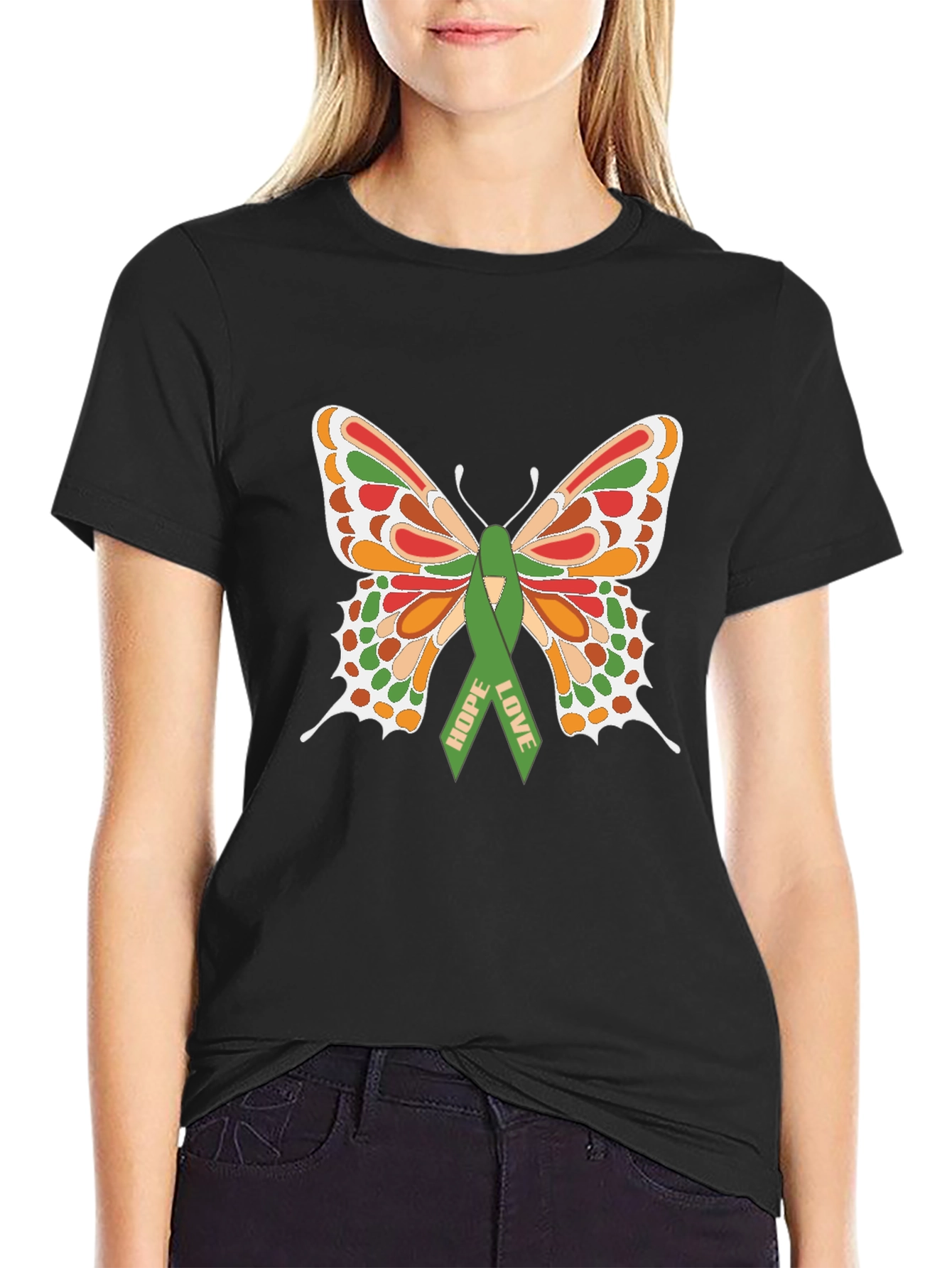 Camiseta Negra con Mariposa de Esperanza y Amor