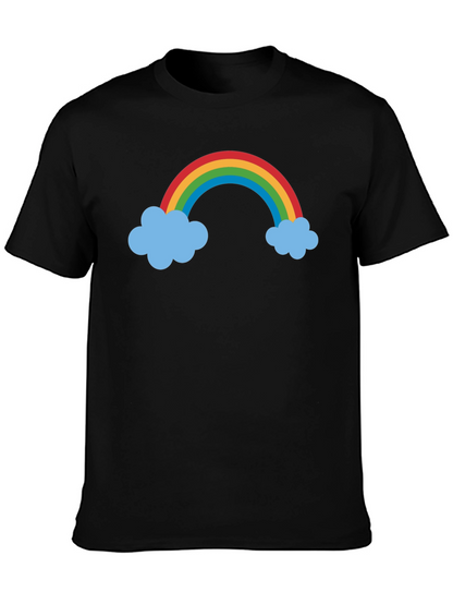 Camiseta Negra con Arcoíris y Nubes