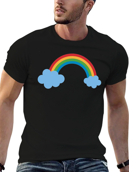 Camiseta Negra con Arcoíris y Nubes