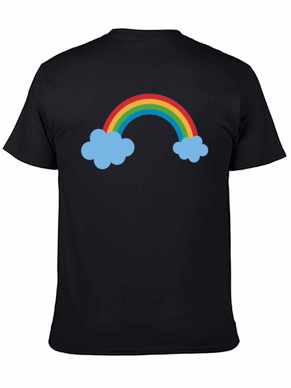 Camiseta Negra con Arcoíris y Nubes