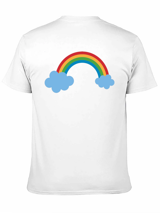 Camiseta Negra con Arcoíris y Nubes