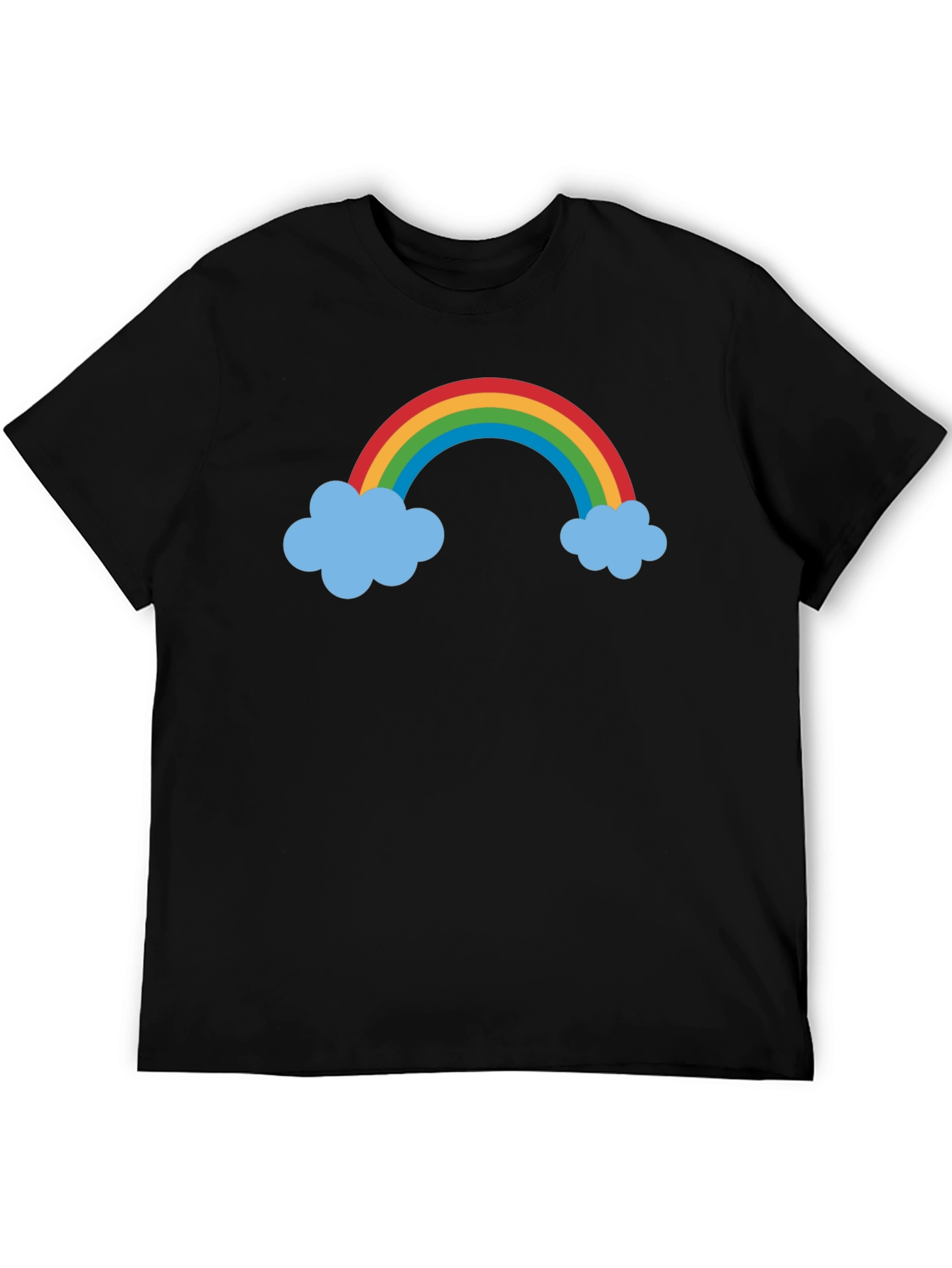 Camiseta Negra con Arcoíris y Nubes