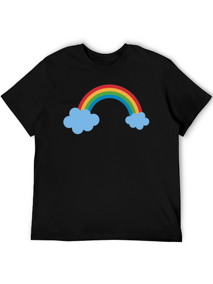 Camiseta Negra con Arcoíris y Nubes