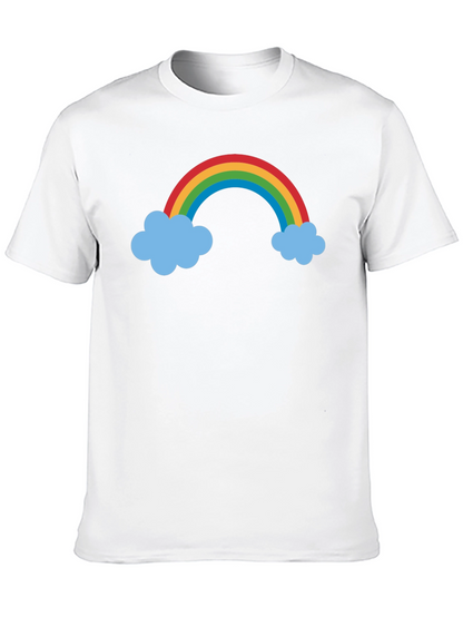 Camiseta Negra con Arcoíris y Nubes