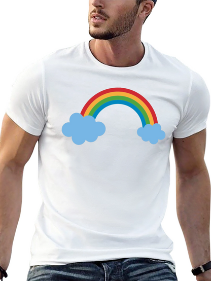 Camiseta Negra con Arcoíris y Nubes