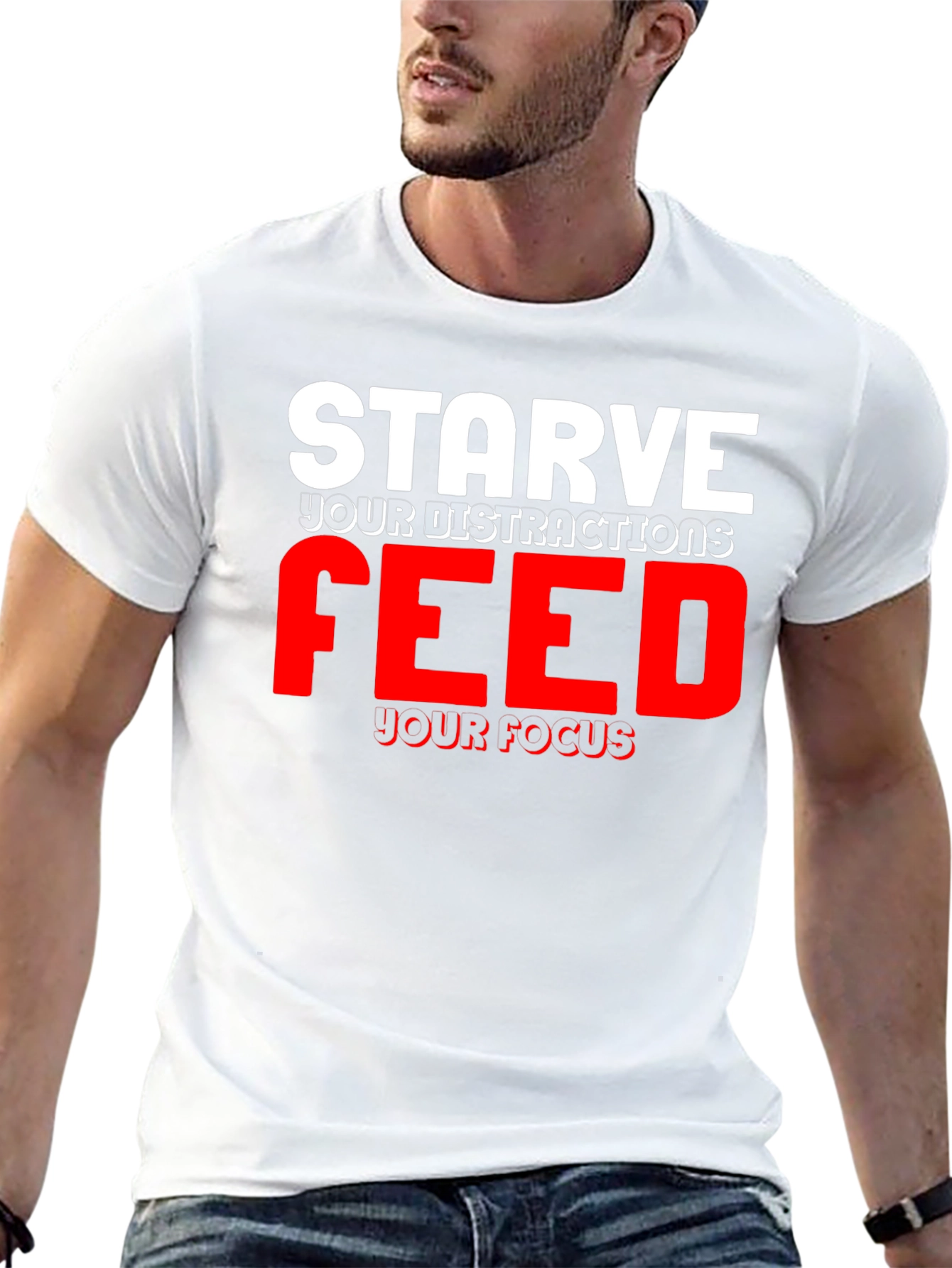 Camiseta Motivacional Negra: Starve Your Distractions