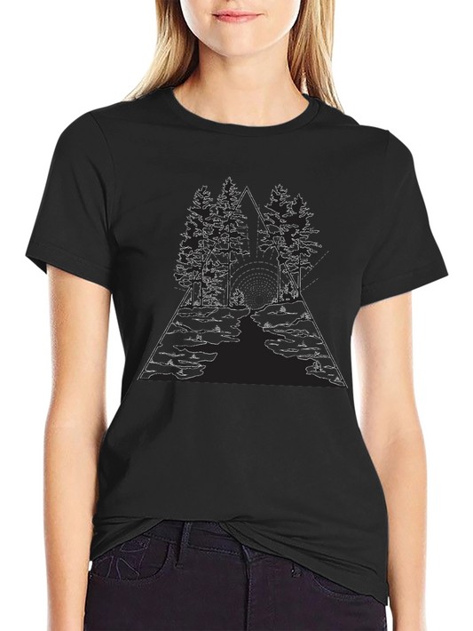 Camiseta Negra Hombre Diseño Bosque Minimalista