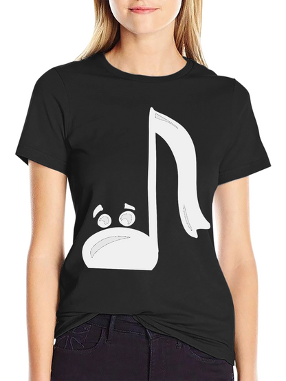 Camiseta Negra con Diseño de Nota Musical Animada
