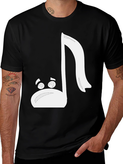 Camiseta Negra con Diseño de Nota Musical Animada