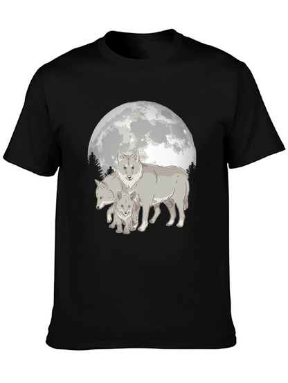Camiseta Hombre Diseño Lobo Luna Llena - Estilo Casual
