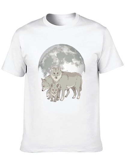 Camiseta Hombre Diseño Lobo Luna Llena - Estilo Casual