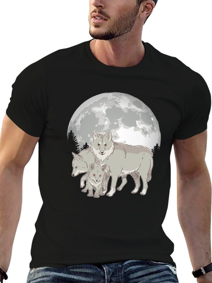 Camiseta Hombre Diseño Lobo Luna Llena - Estilo Casual