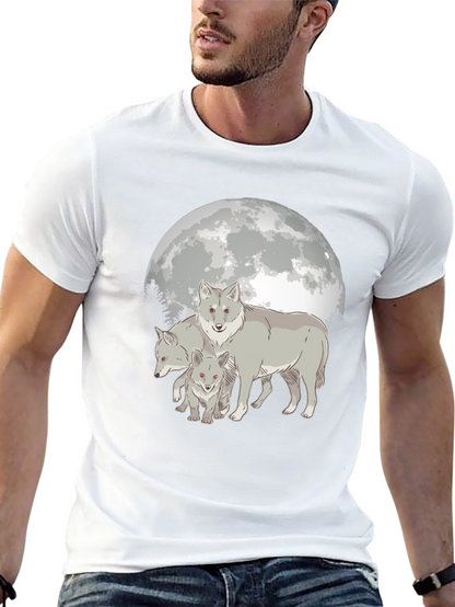 Camiseta Hombre Diseño Lobo Luna Llena - Estilo Casual