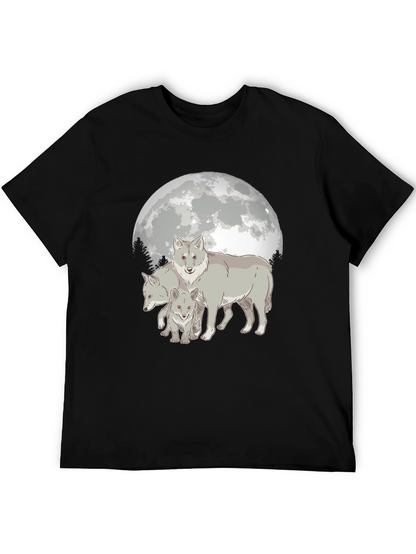 Camiseta Hombre Diseño Lobo Luna Llena - Estilo Casual