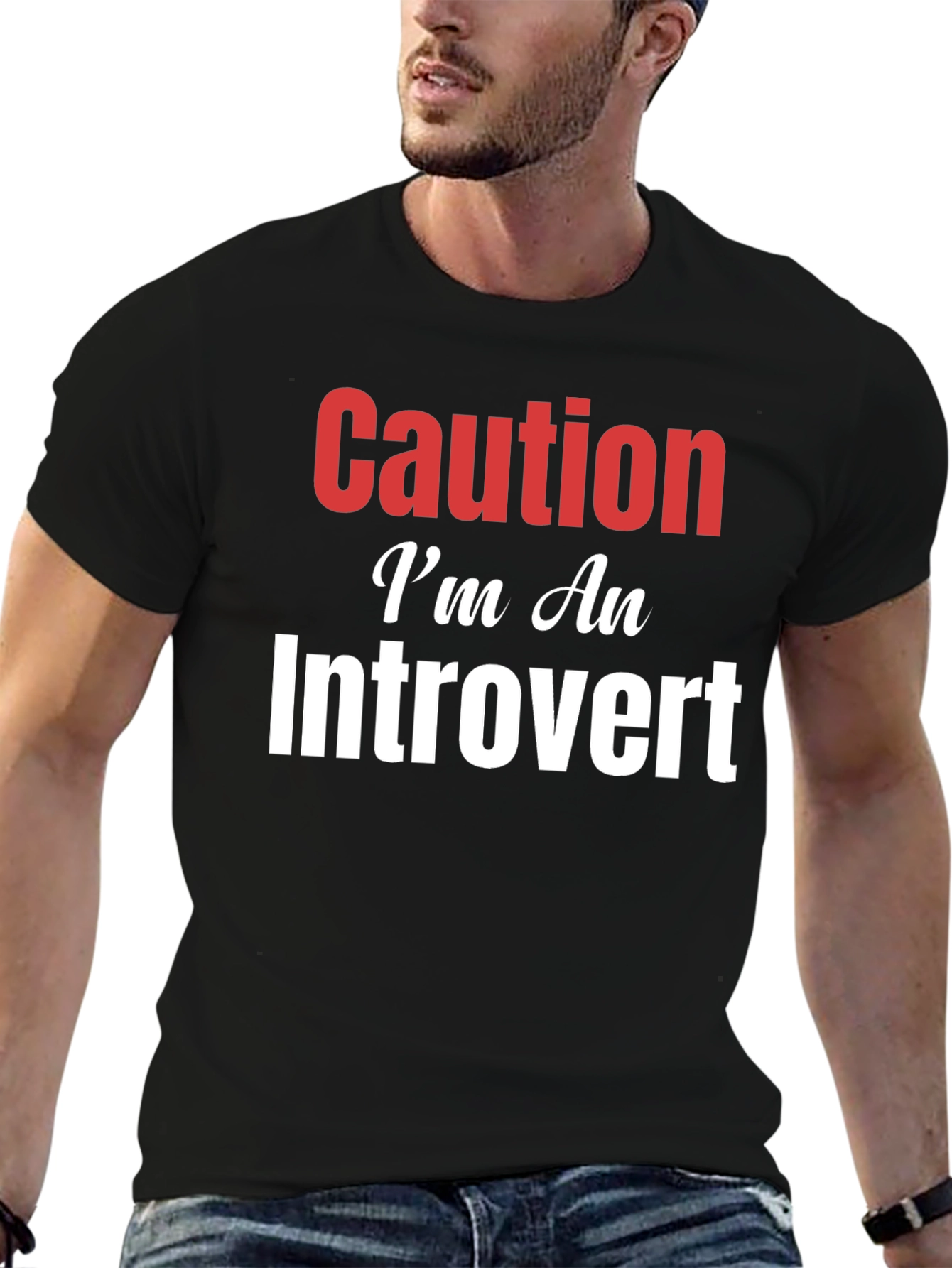 Camiseta Negra Caution Introvert para Hombre