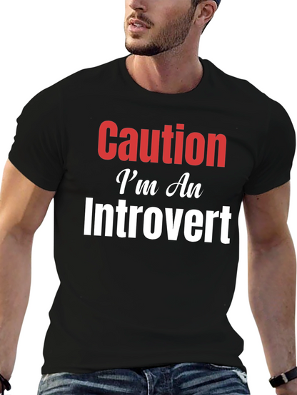 Camiseta Negra Caution Introvert para Hombre