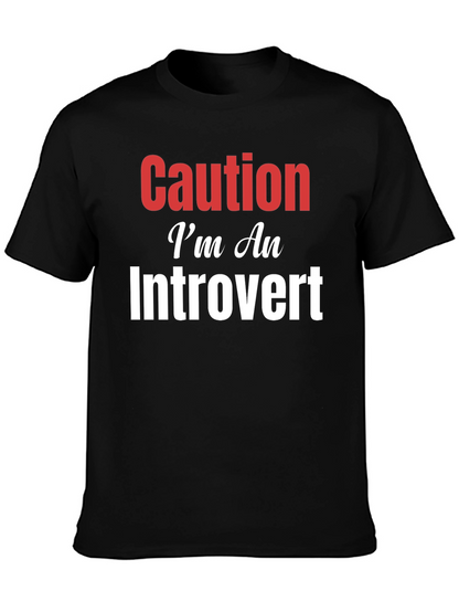 Camiseta Negra Caution Introvert para Hombre