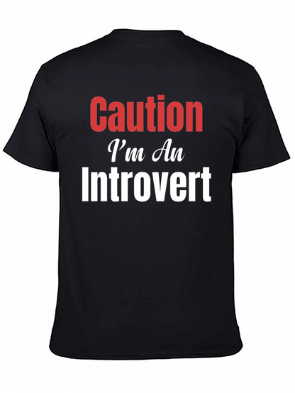 Camiseta Negra Caution Introvert para Hombre