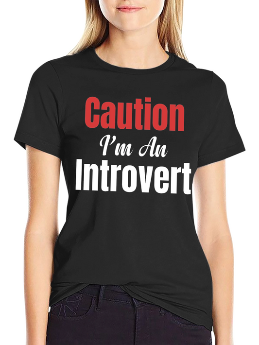 Camiseta Negra Caution Introvert para Hombre