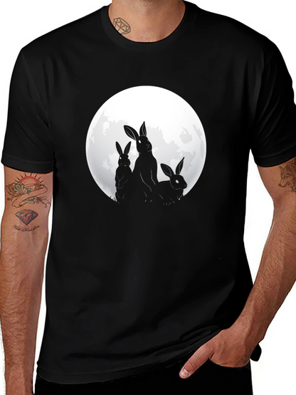 Camiseta Negra con Diseño de Conejos y Luna