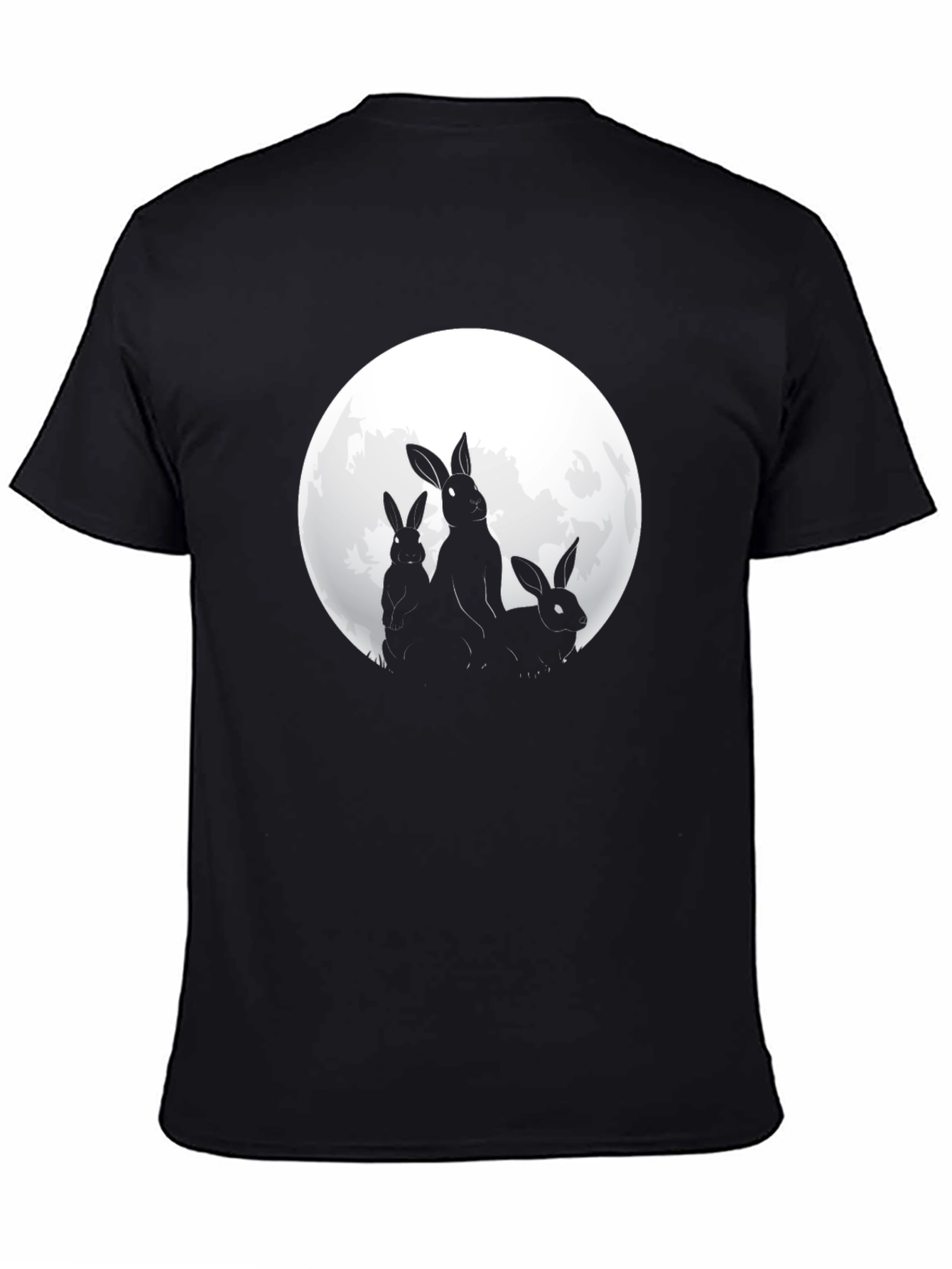 Camiseta Negra con Diseño de Conejos y Luna