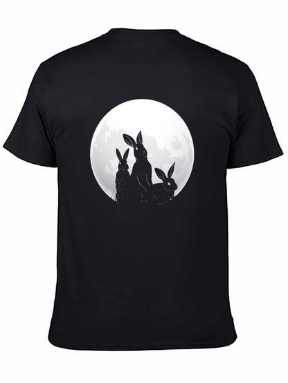 Camiseta Negra con Diseño de Conejos y Luna