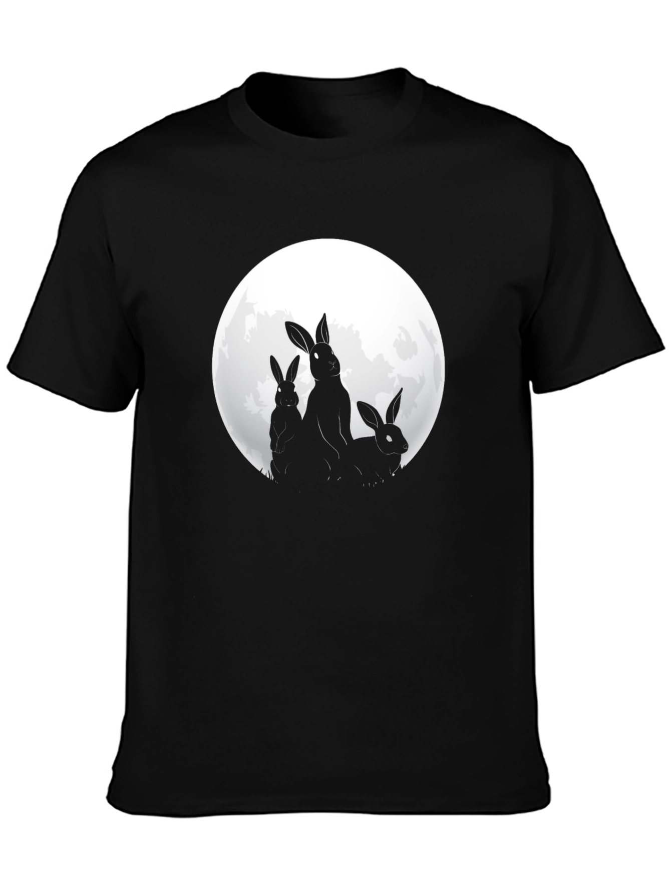 Camiseta Negra con Diseño de Conejos y Luna