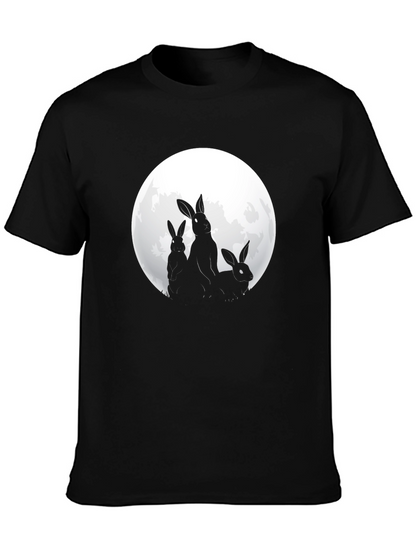 Camiseta Negra con Diseño de Conejos y Luna