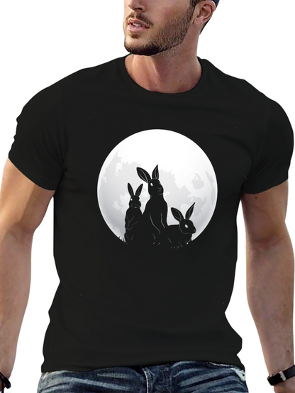 Camiseta Negra con Diseño de Conejos y Luna