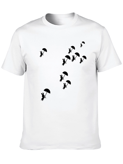 Camiseta Negra Gráfica Conejos con Paraguas