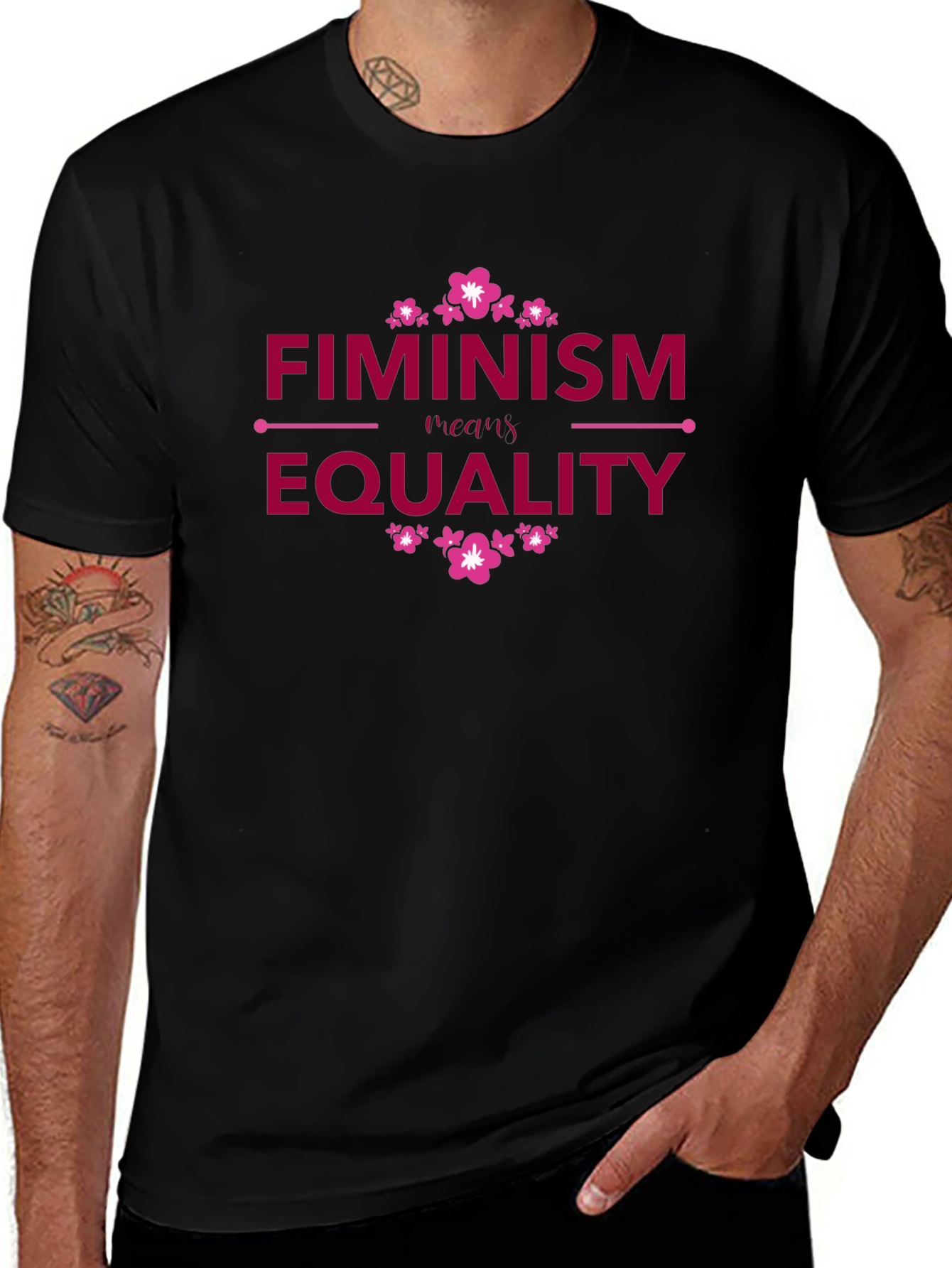 Camiseta Negra Feminismo Requiere Igualdad Diseño Floral