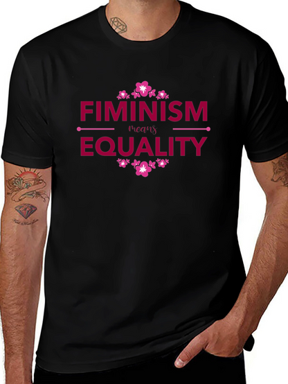 Camiseta Negra Feminismo Requiere Igualdad Diseño Floral