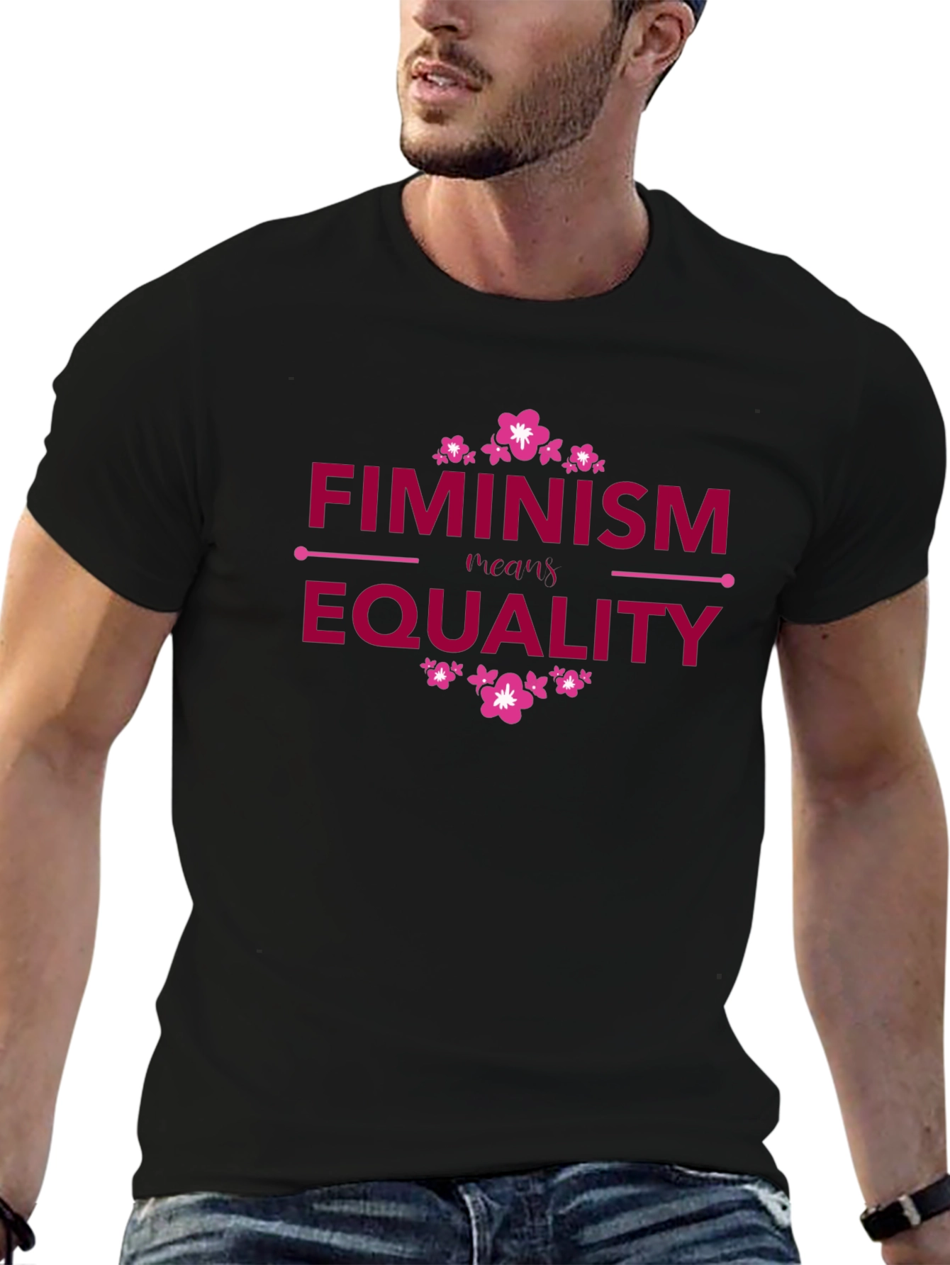 Camiseta Negra Feminismo Requiere Igualdad Diseño Floral