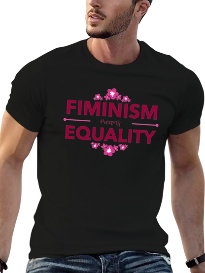 Camiseta Negra Feminismo Requiere Igualdad Diseño Floral
