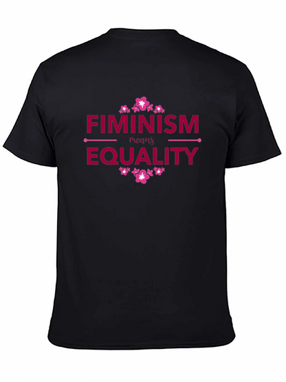 Camiseta Negra Feminismo Requiere Igualdad Diseño Floral
