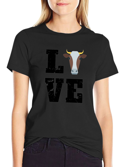Camiseta Negra con Diseño de Vaca LOVE