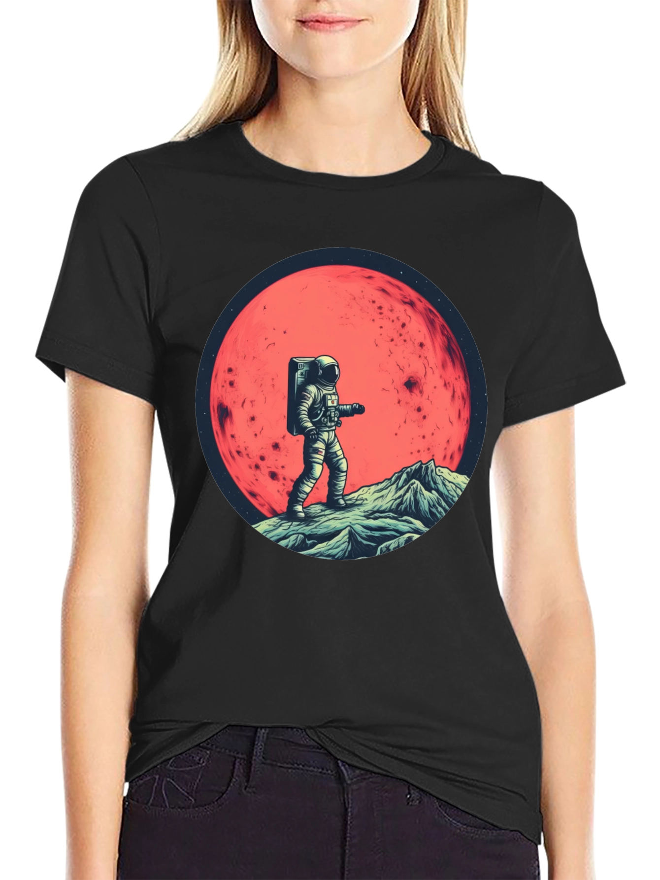 Camiseta Negra Astronauta en Marte