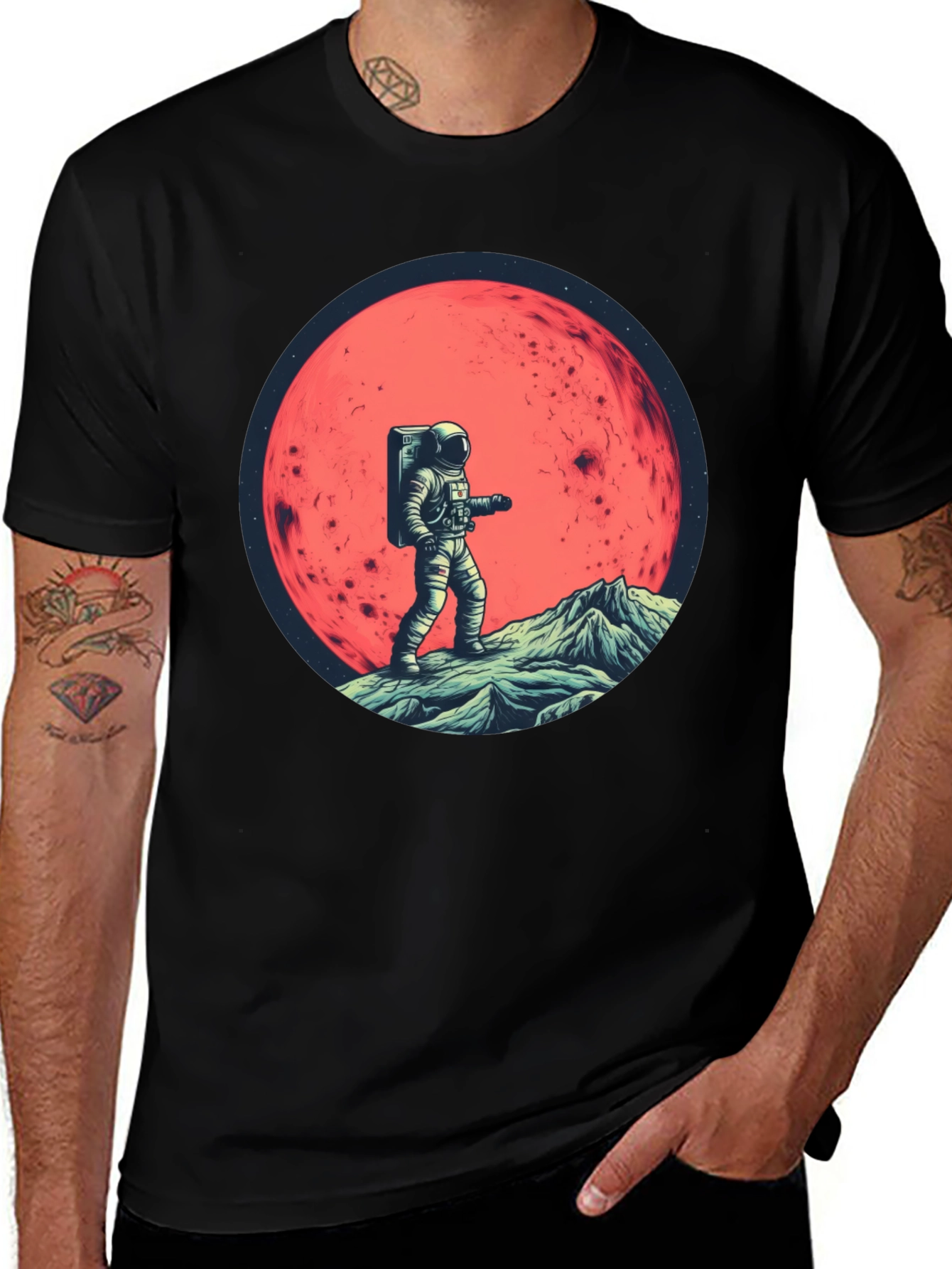 Camiseta Negra Astronauta en Marte