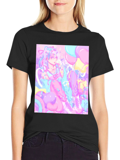 Camiseta Negra con Diseño Artístico Pastel