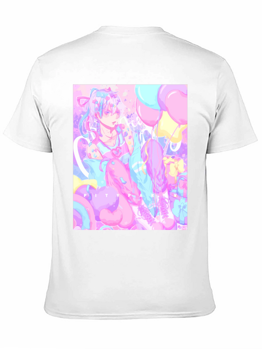 Camiseta Negra con Diseño Artístico Pastel
