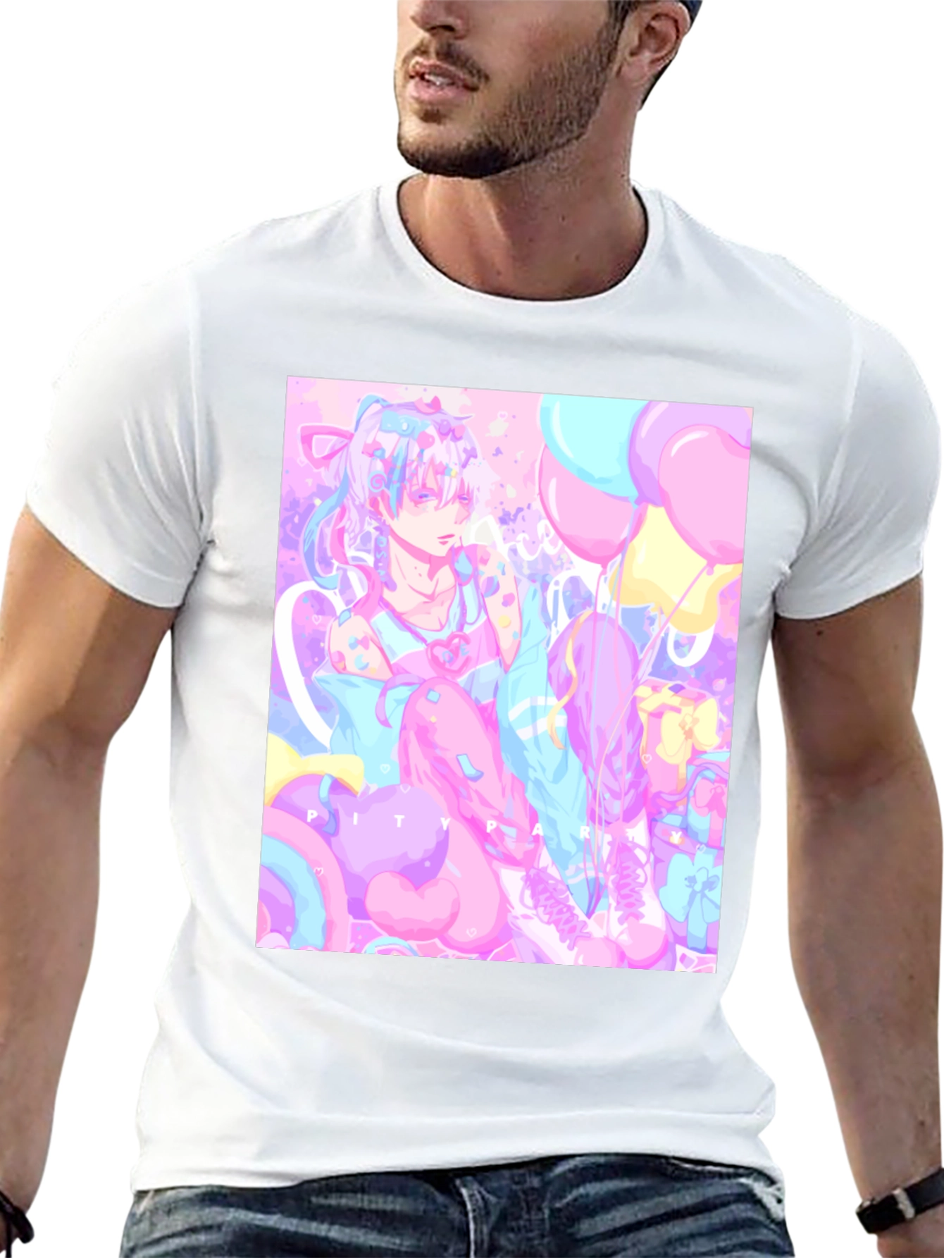Camiseta Negra con Diseño Artístico Pastel