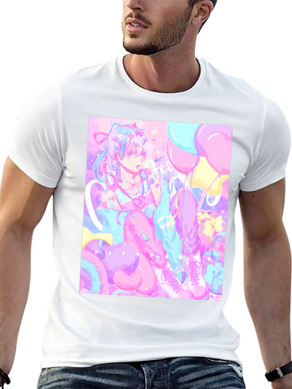 Camiseta Negra con Diseño Artístico Pastel