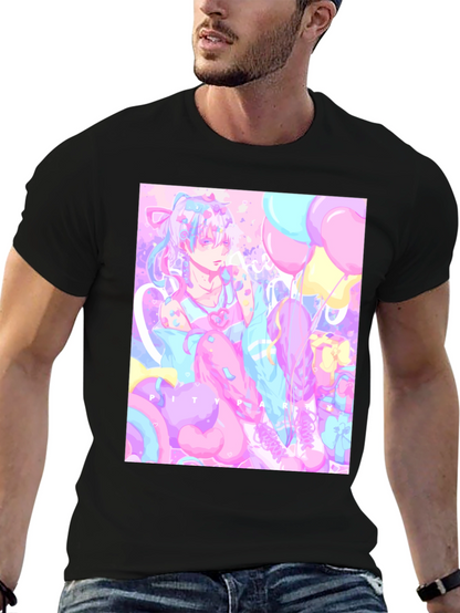 Camiseta Negra con Diseño Artístico Pastel