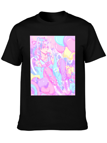 Camiseta Negra con Diseño Artístico Pastel