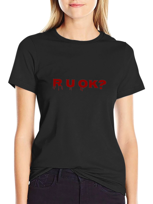 Camiseta Negra R U OK? con Diseño de Goteo Rojo