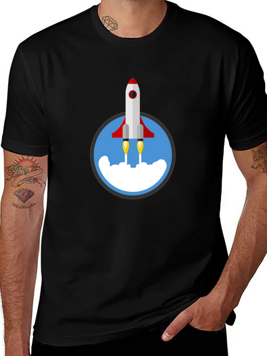 Camiseta Negra con Diseño de Cohete Espacial