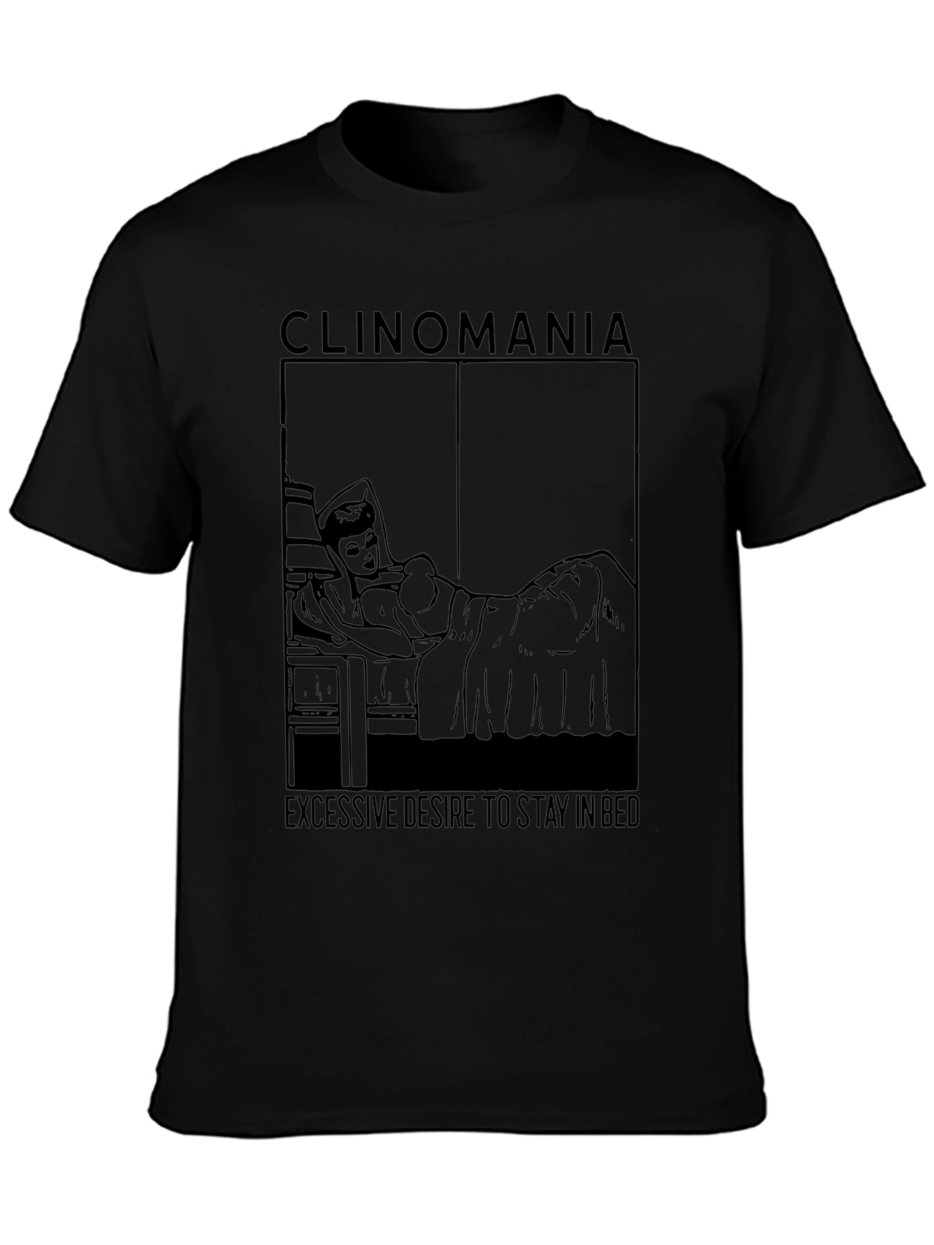 Camiseta Negra Clinomanía - Deseo de Quedarse en Cama