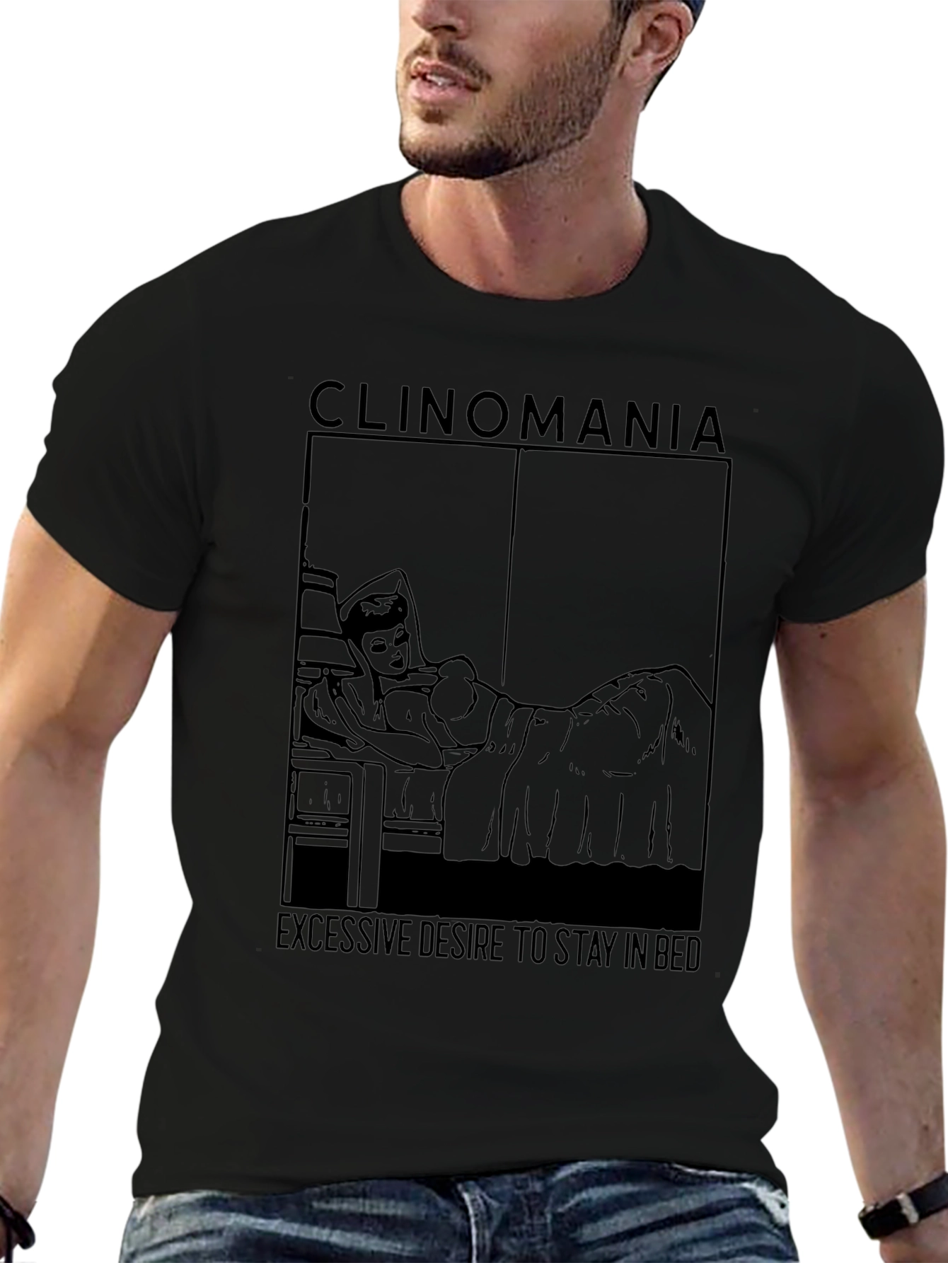 Camiseta Negra Clinomanía - Deseo de Quedarse en Cama