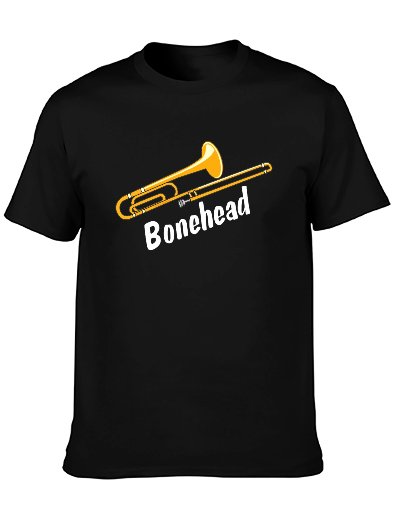 Camiseta Negra Bonehead Trombonista - Diseño Único