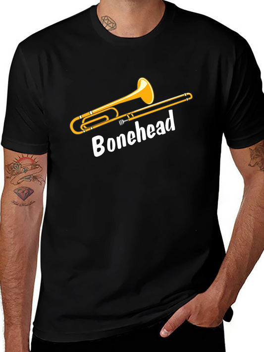Camiseta Negra Bonehead Trombonista - Diseño Único